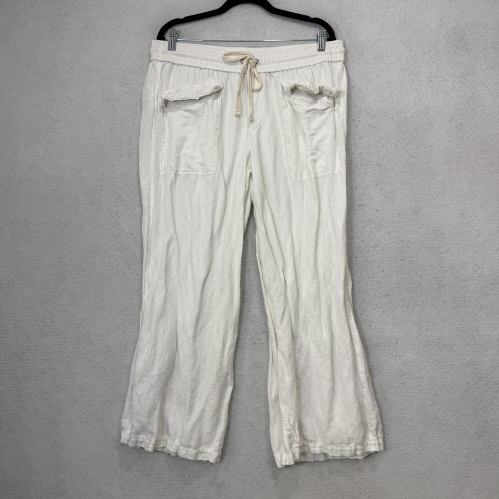 Lou & Grey Pants Womens Large White Linen Wide Leg Sweatpants Elastic Waist